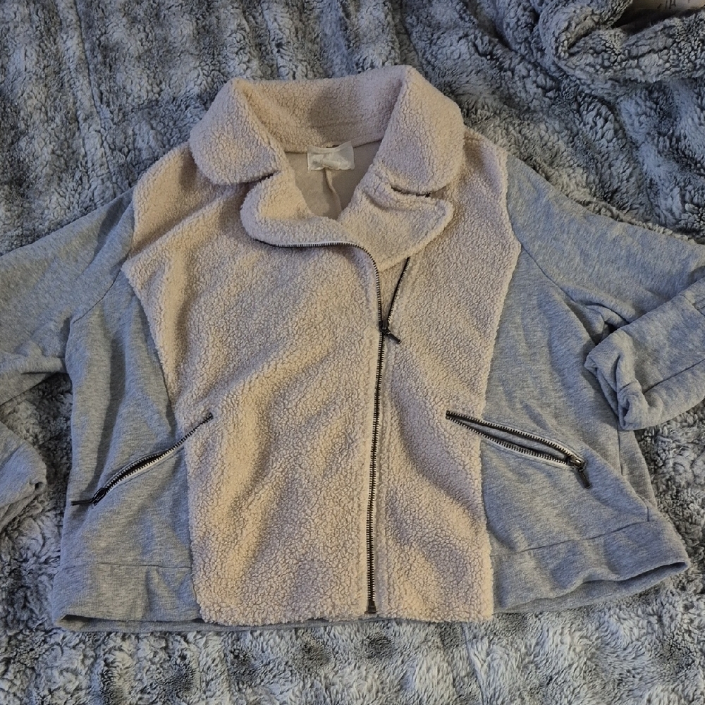 Caslon ๐ค Cream and Gray Teddy Jacket (665)